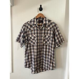 Vintage 1990s Plains Western Stripe Pearl Snap Shirt M Short Sleeve 90s Y2K 80s